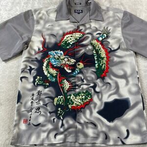 Vintage K.A.D. Clothing Shirt Mens XL Gray Dragon Y2K Anime Button Grunge Punk